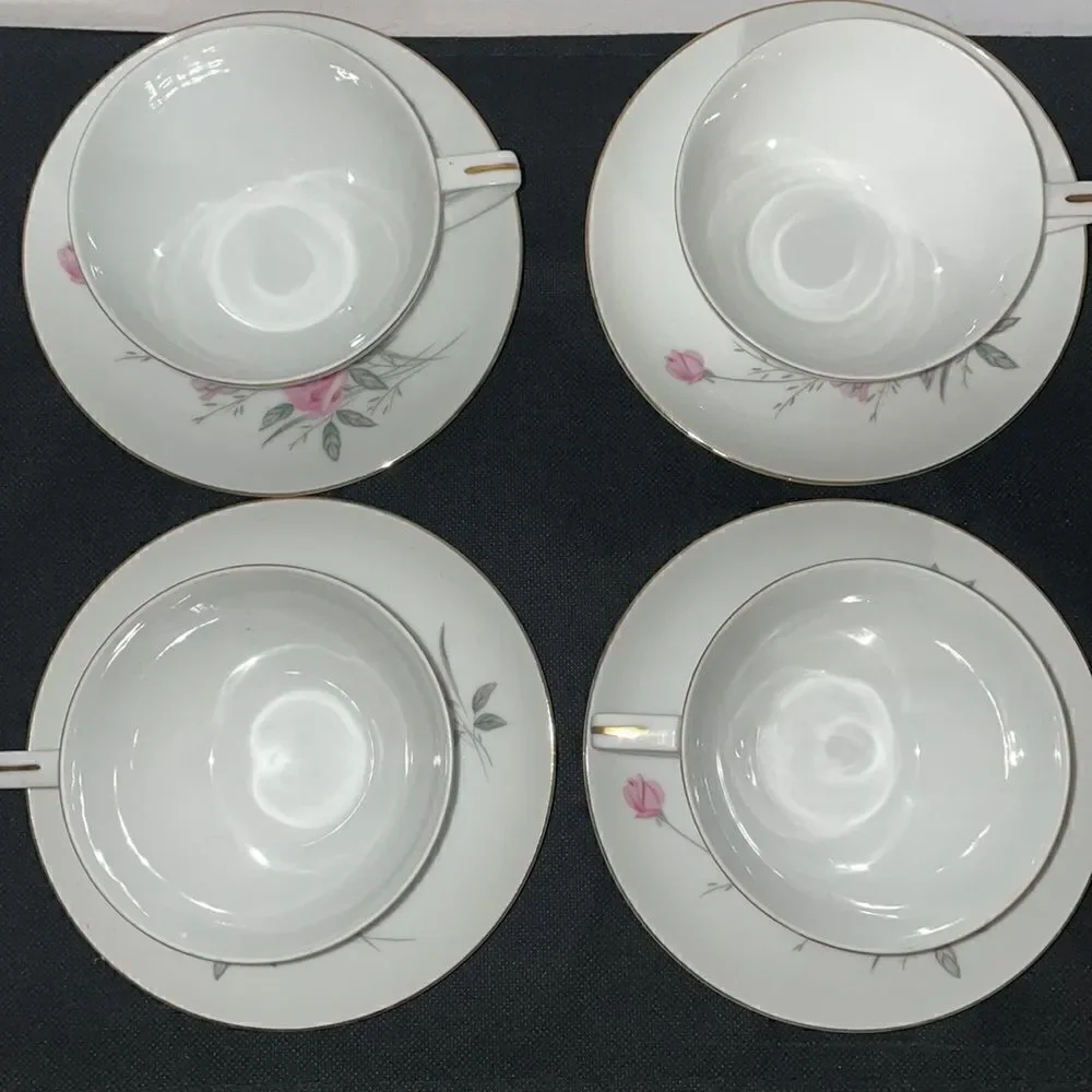 8 set golden rose fine china teacups and saucers